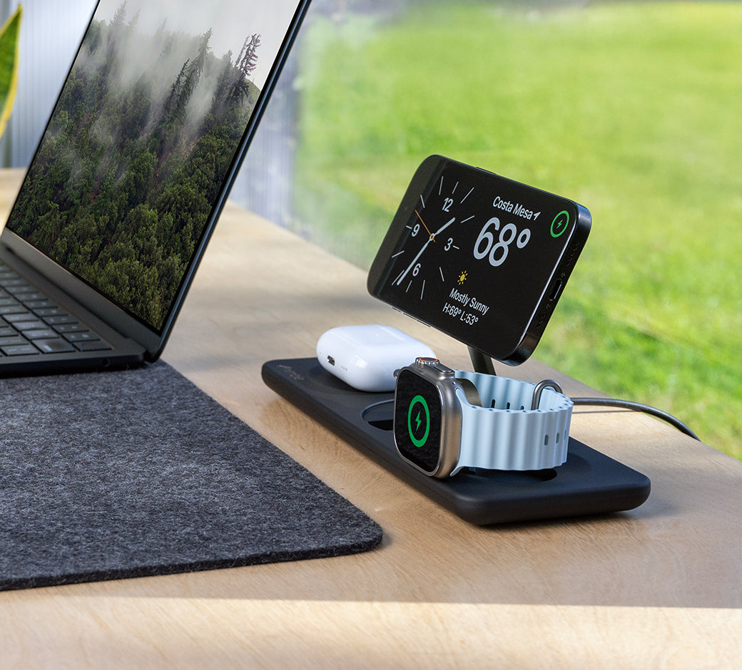 Up to three devices. One stand.