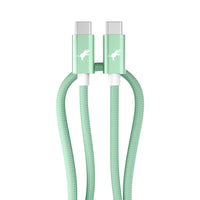 A Coastal Moss/Emerald Cove braided USB-C to USB-C cable with a white horse logo printed on each connector housing, shown against a solid white background.